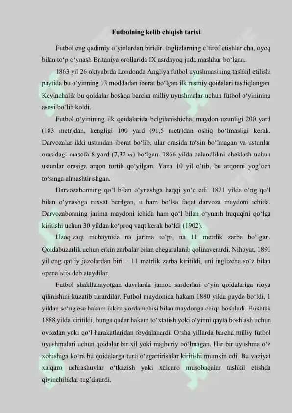 Futbolning kelib chiqish va rivojlanish tarixi 2