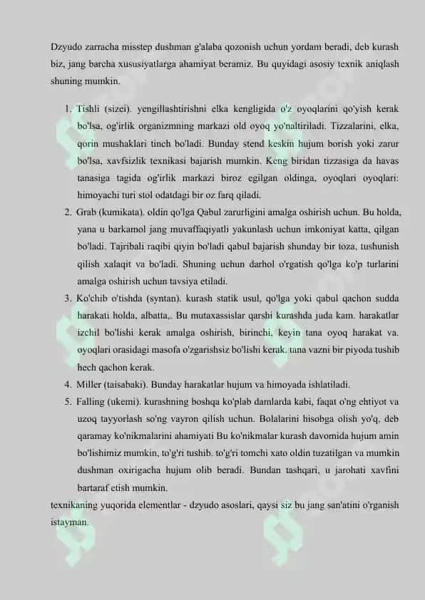 Dzyudo kurashning qoidalari va shikastlanishning oldini olish 4