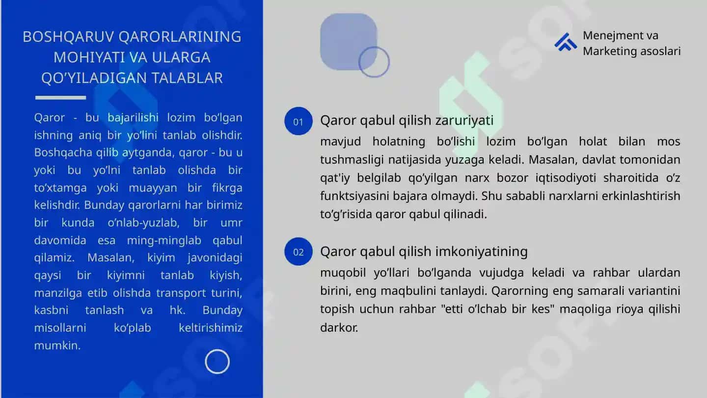 BOSHQARUV QARORLARI VA ULARGA QO'YILADIGAN TALABLAR 3
