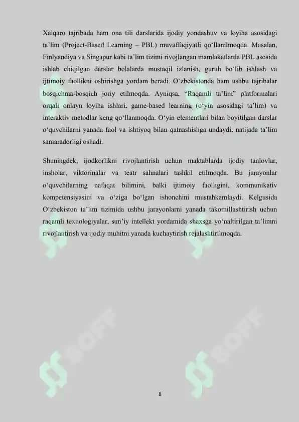 BOSHLANG'ICH SINF ONA TILI DARSLARIDA IJODKORLIK SOATI - LOYIHA ISHI DARSLARINI TASHKIL ETISH 8