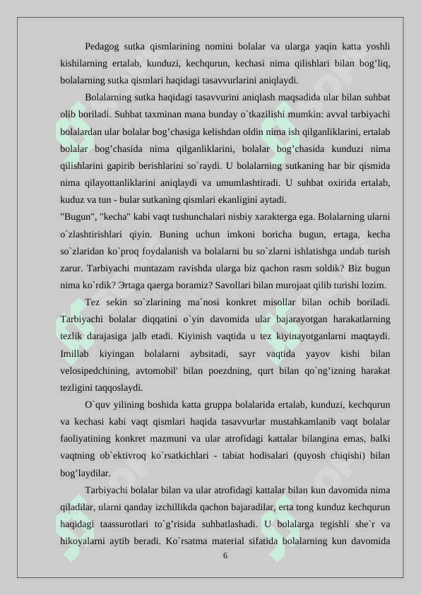 Boshlangʻich sinf bolalarni vaqt bilan tanishtirish mazmuni 6