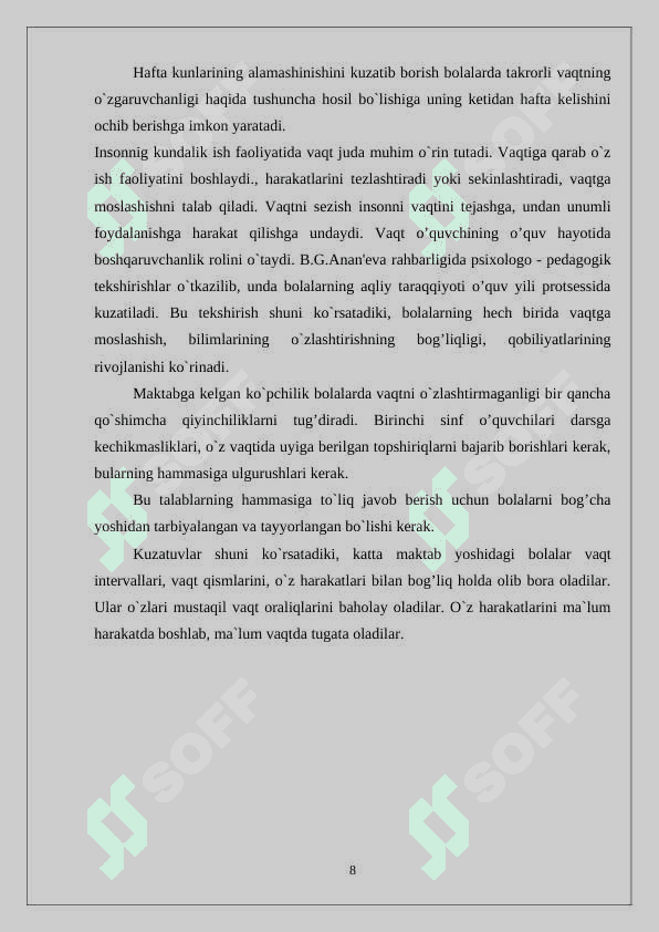 Boshlangʻich sinf bolalarni vaqt bilan tanishtirish mazmuni 8