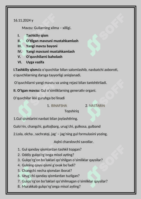 Gullarning xilma xilligi ochiq dars 2