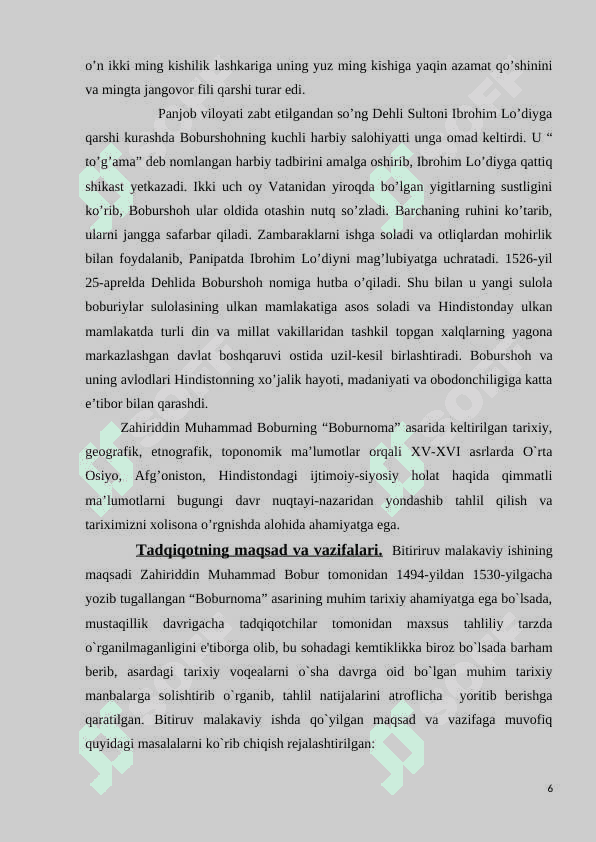 ZAHIRIDDIN MUHAMMAD BOBURNING HAYOTI VA IJODIY MEROSI 6