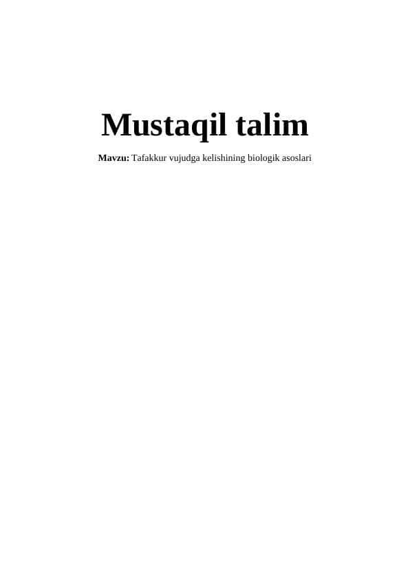 Tafakkur vujudga kelishining biologik asoslari