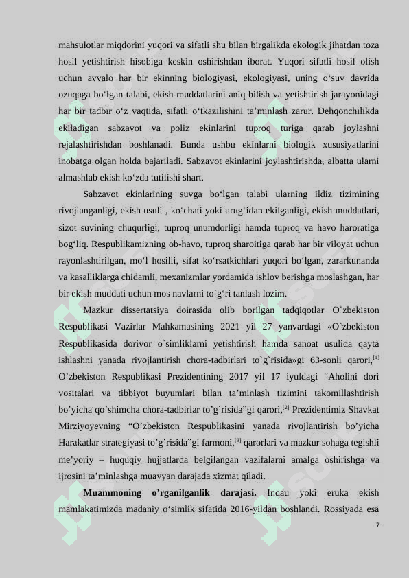 Surxondaryo viloyatining taqir tuproqlarida ingichka tolali paxta navlarining hosildorligiga mineral o’g’itlarning ta’siri 7