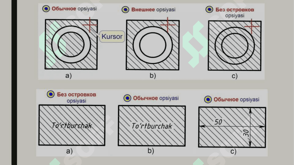 AUTOCAD DASTURIDA SHTRIXOVKALARNI BAJARISH. YUZANI SHTRIXLASH VA MATN BUYRUQLARI 7