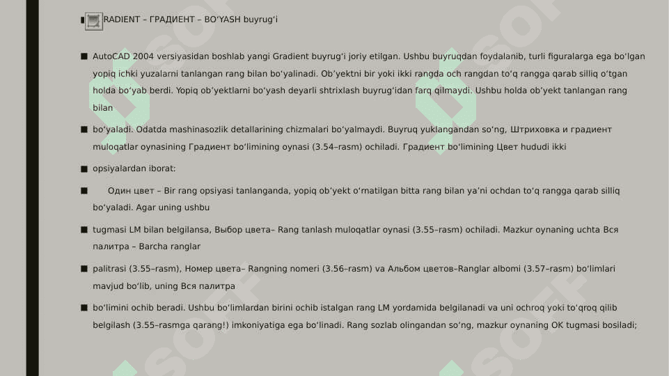 AUTOCAD DASTURIDA SHTRIXOVKALARNI BAJARISH. YUZANI SHTRIXLASH VA MATN BUYRUQLARI 8