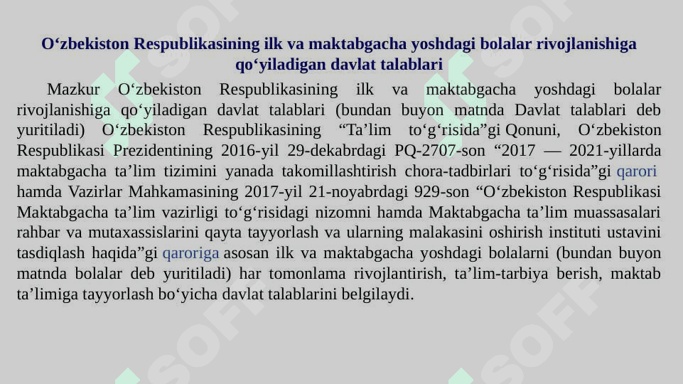 ilk va maktabgacha yoshdagi bolalar rivojlanishiga  qo`yiladigan davlat talablari  asosida bolalarni maktab  ta`limiga tayyorlash 4
