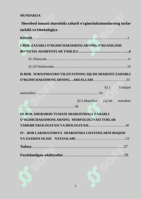 Sherobod tumani sharoitida zaharli o'rgimchaksimonlarning turlar tarkibi va bioekologiya 2