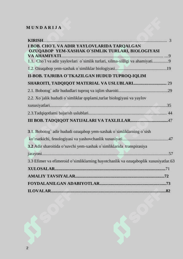 BOBOTOG` ADIR HUDUDIDA TARQALGAN YЕМ-XASHAK O`SIMLIKLAR BIOLOGIYASINI O`RGANISH 2