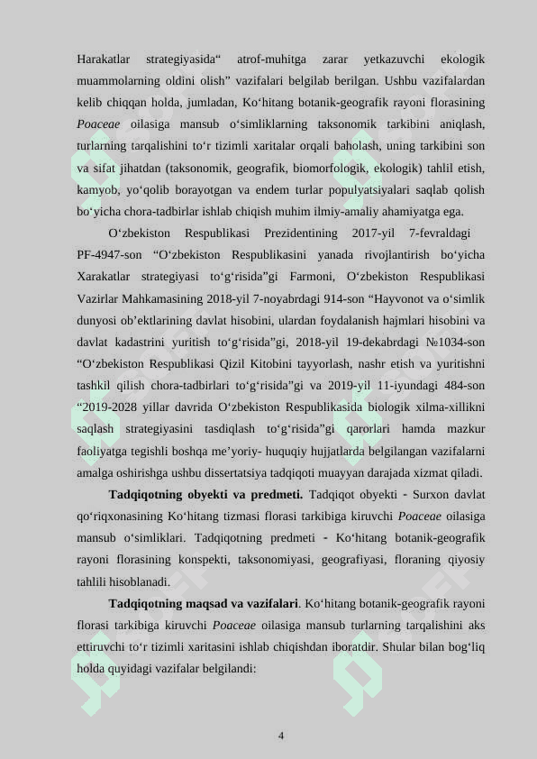 KO‘HITANG TIZMASI FLORASI TARKIBIDAGI  POACEAE   OILASINING TO`R TIZIMLI XARITASINI YARATISH” 4