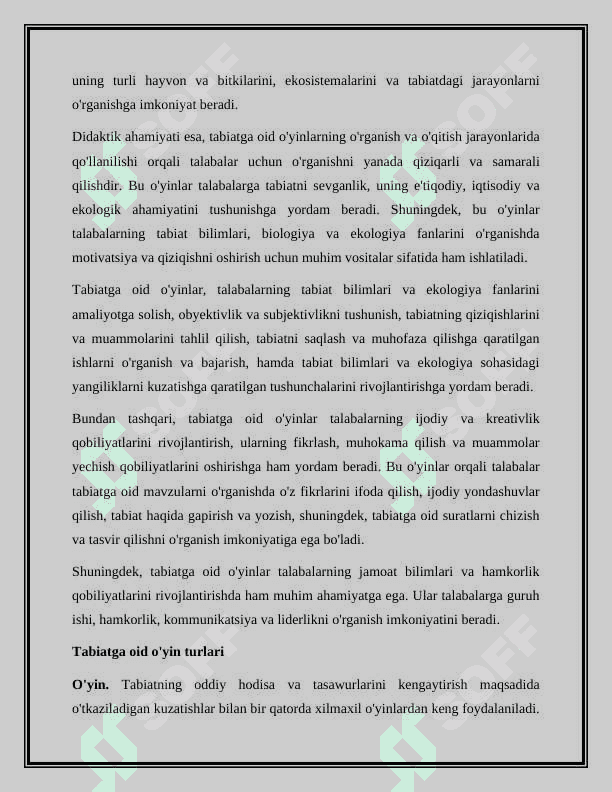 Tabiatga oid o'yin turlari va didaktik ahamiyati 2