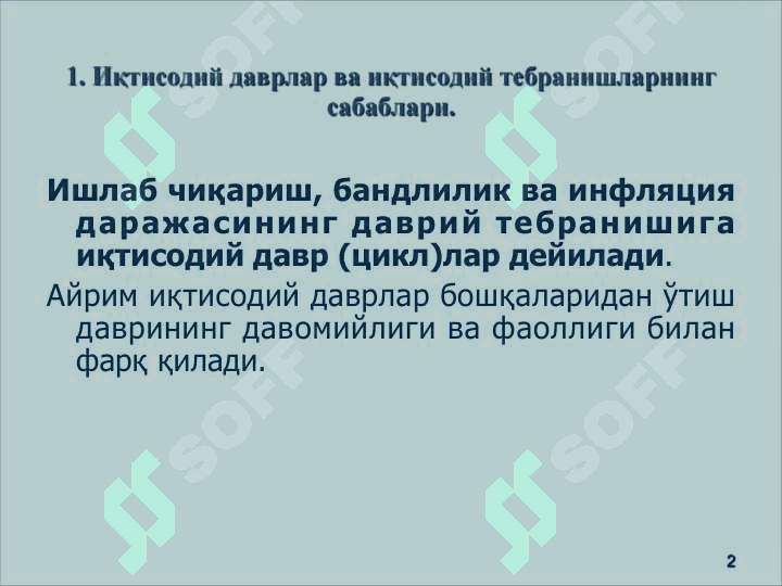 Bozor iqtisodiyotining davriy rivojlanishi. Ishsizlik 2