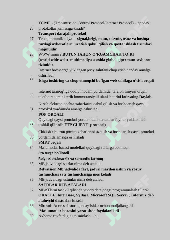 Komputer test savollari javoblari bilan 3
