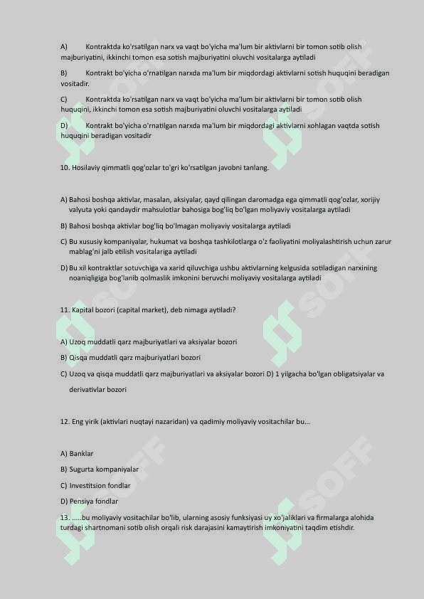 MOLIYA test savollari javoblari bilan 3