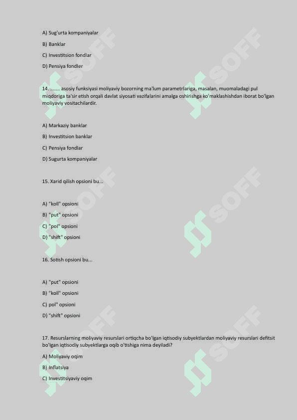 MOLIYA test savollari javoblari bilan 4