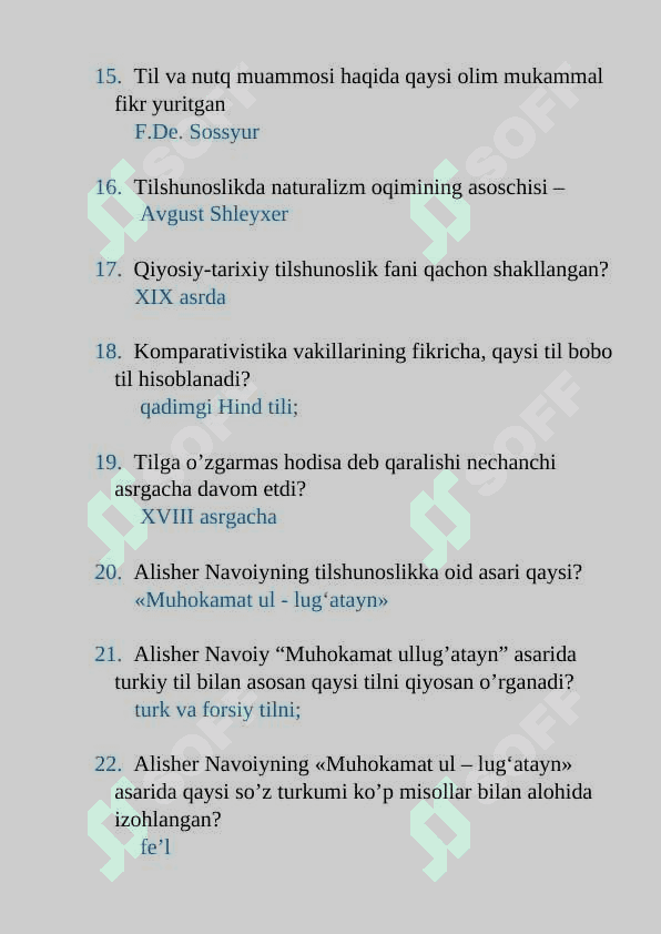 Tilshunoslik test savollari javoblari bilan 3