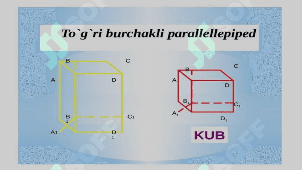 Parallelepiped: xususiyatlari, turlari, maydoni, hajmi 3