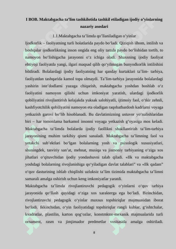 Maktabgacha taʼlim tashkilotida tashkil etadigan ijodiy oʻyinlar 8