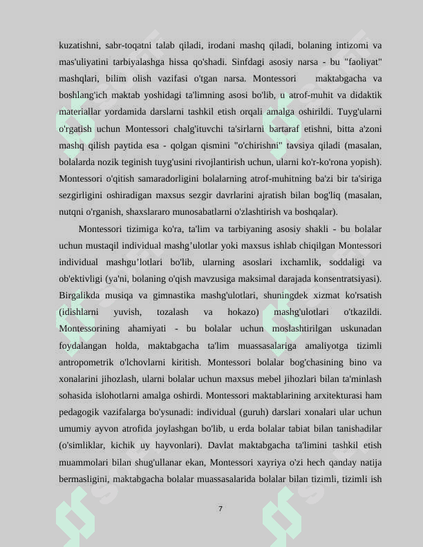 Mariya montessori  metodikasi asosida tarbiya berishning bola rivojlanishidagi orni 7