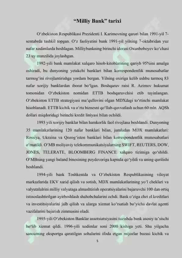 Milliy bank amaliyot hisoboti 5