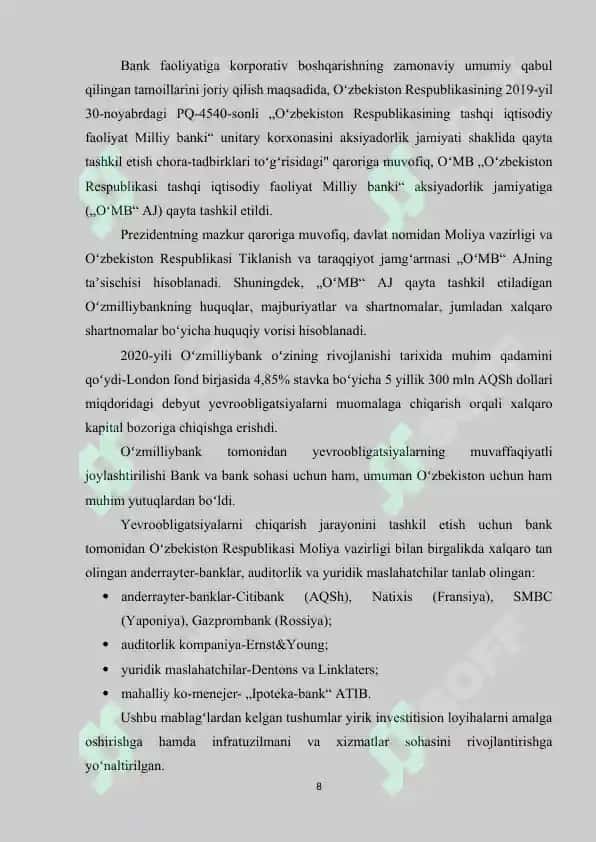 Milliy bank amaliyot hisoboti 8
