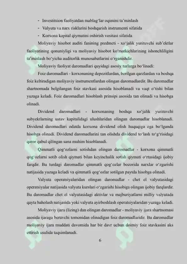 Moliyaviy faoliyat bo‘yicha olingan daromadlarning auditini tashkil etish nazariy asoslari 5