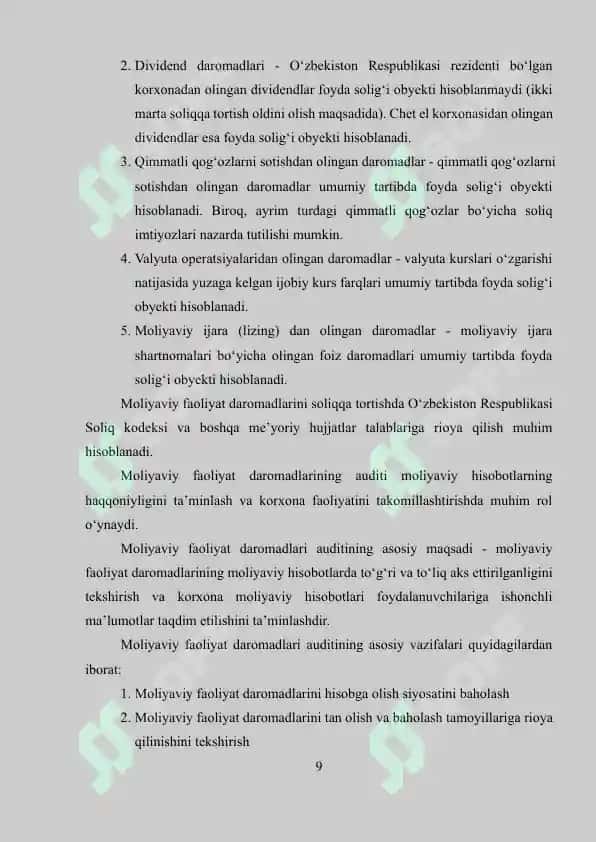 Moliyaviy faoliyat bo‘yicha olingan daromadlarning auditini tashkil etish nazariy asoslari 8