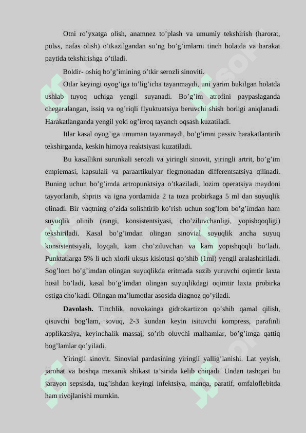 XIZMAT 	OTLARIDA 	BO‘G‘IMLARNING 	ASEPTIK YALLIG‘LANISHI 3