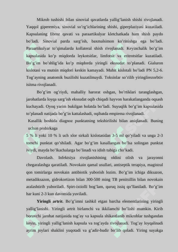 XIZMAT 	OTLARIDA 	BO‘G‘IMLARNING 	ASEPTIK YALLIG‘LANISHI 4