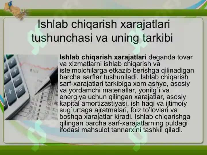 Ishlab chiqarish xarajatlarining tushunchasi va uning tarkibi, turlari 2