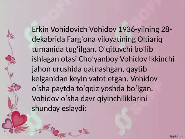 Mavzu:Erkin Vohidov hayoti va ijodi 3