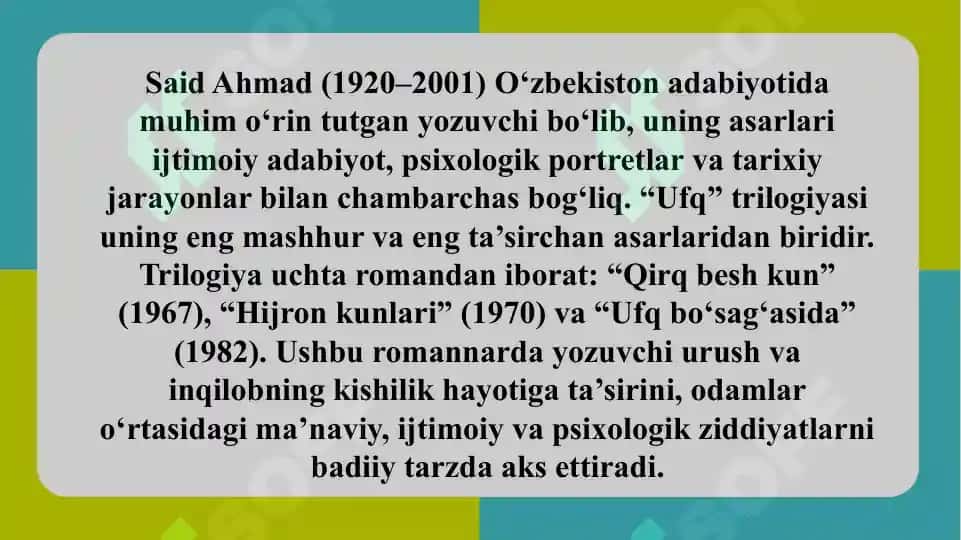 Said Ahmadning "Ufq" trilogiyasida shaxs va davr talqini 5