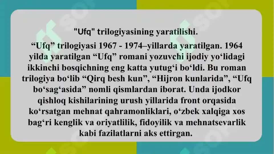 Said Ahmadning "Ufq" trilogiyasida shaxs va davr talqini 7
