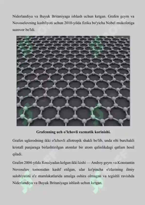 Grafenning o’ziga xos xususiyatlari Grafenning mashinasozlikda va avtomobilsozlikda qo’lNANO 7