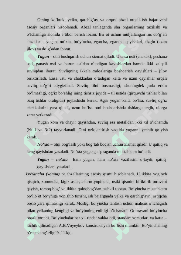 OT VA ITLARNI  MASHQ QILDIRISHDA QO’LLANADIGAN QURILMALAR VA OT ABZALLARI 5