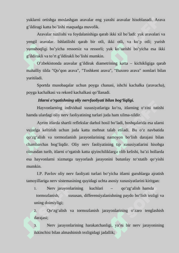 OT VA ITLARNI  MASHQ QILDIRISHDA QO’LLANADIGAN QURILMALAR VA OT ABZALLARI 7