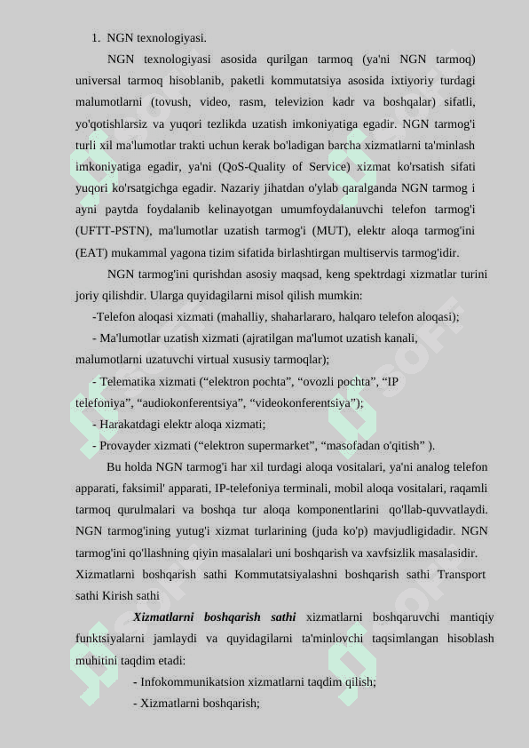 NGN tarmoqlarida protokollarning turlari, vazifalari va ahamiyati 2