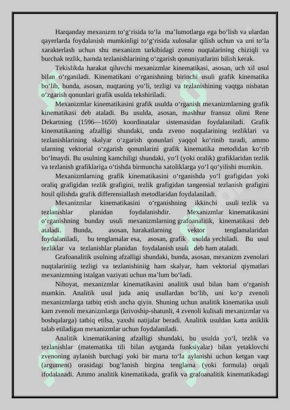 Mexanizmlar kinematikasi grafo-analitik tekshirish. Detallarni ishlash layoqati va uni ta'minlash. 2