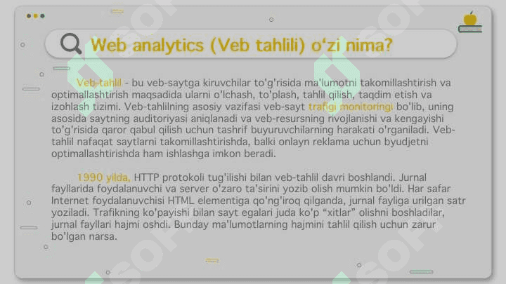 Web Analytics (Veb tahlili): Google Analytics yoki boshqa tahlil vositalari bilan ishlash. 2