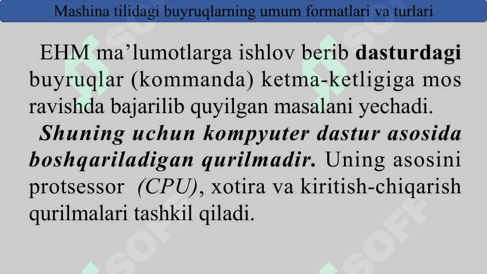 Buyruqlar tizimining arxitekturasi.Assembler tilining asosiy operatorlari bilan tanishish 4