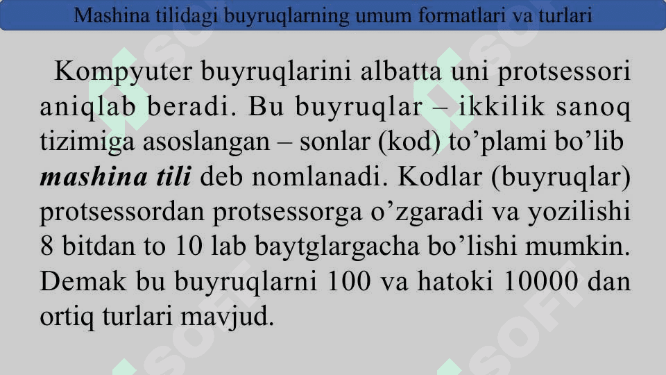 Buyruqlar tizimining arxitekturasi.Assembler tilining asosiy operatorlari bilan tanishish 5