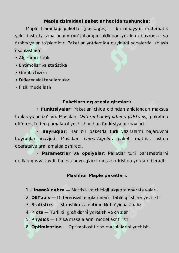 Maple tizimidagi paketlar va ularning tarkibiy qismi 7