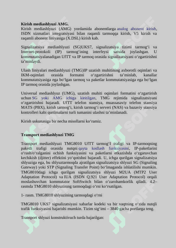 AMG, TMG, DSLAM mediashlyuzlarini o‘rganish. 2