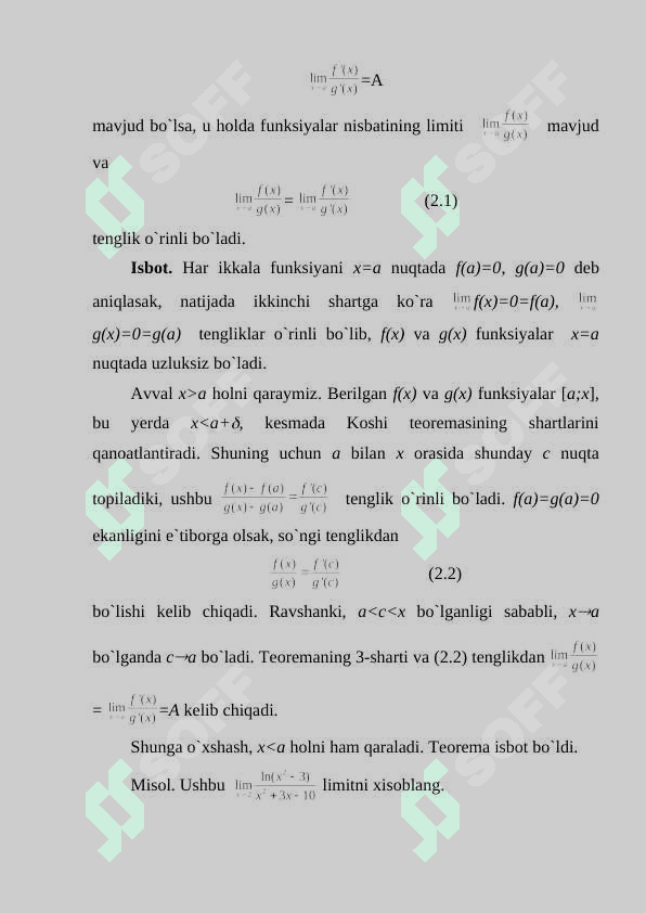 Differensiallanuvchi funksiyalarning asosiy xossalari. Teylor formulasi. Elementar funksiyalarni Teylor formulasi bo'yicha yoyish. Lopital qoidasi 3