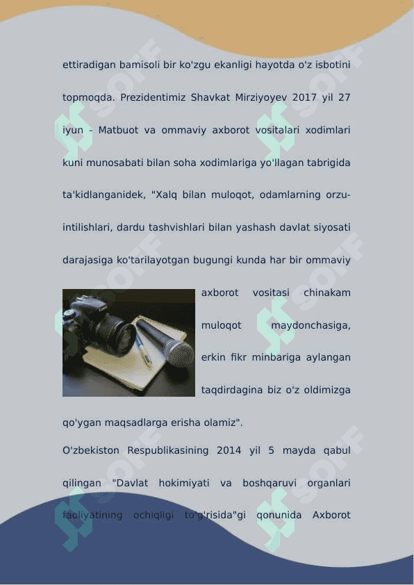 Oʻzbekiston Respublikasida ommaviy axborot vositalarining faoliyati (o'zgarish va muammolar) 3