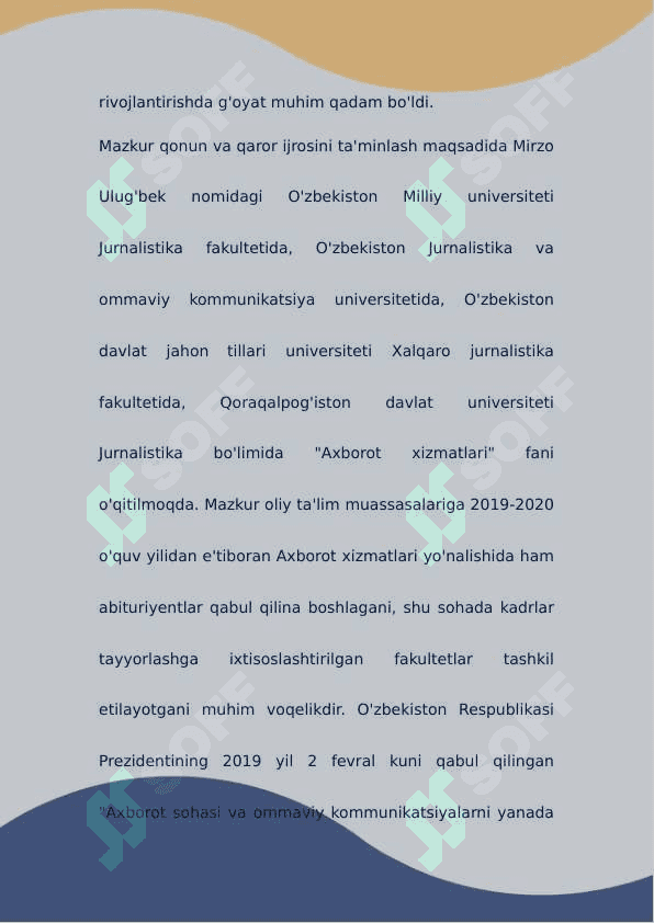 Oʻzbekiston Respublikasida ommaviy axborot vositalarining faoliyati (o'zgarish va muammolar) 5
