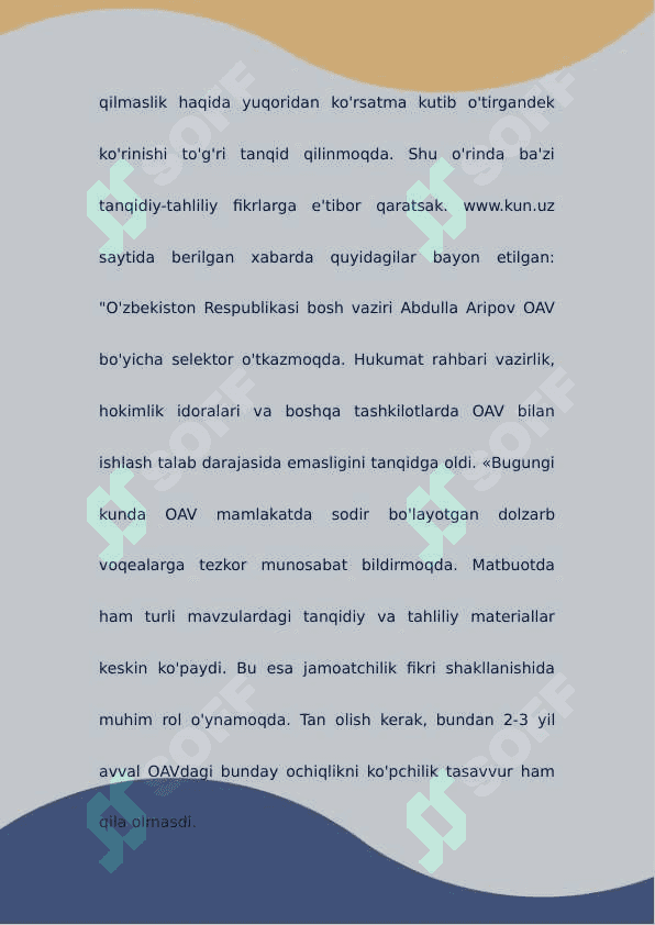 Oʻzbekiston Respublikasida ommaviy axborot vositalarining faoliyati (o'zgarish va muammolar) 8