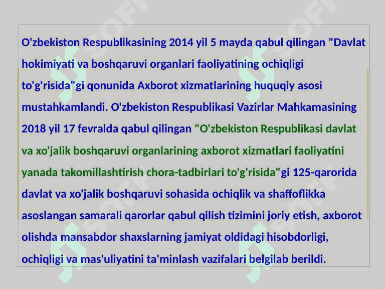 Oʻzbekiston Respublikasida ommaviy axborot vositalarining faoliyati (o'zgarish va muammolar) 5